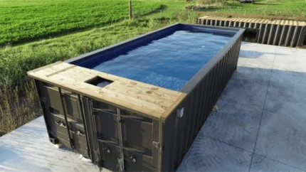 20-Fuß-Containerpool Plug & Play mit Wärmepumpe, LED & Zedernholz-Sonnenliege